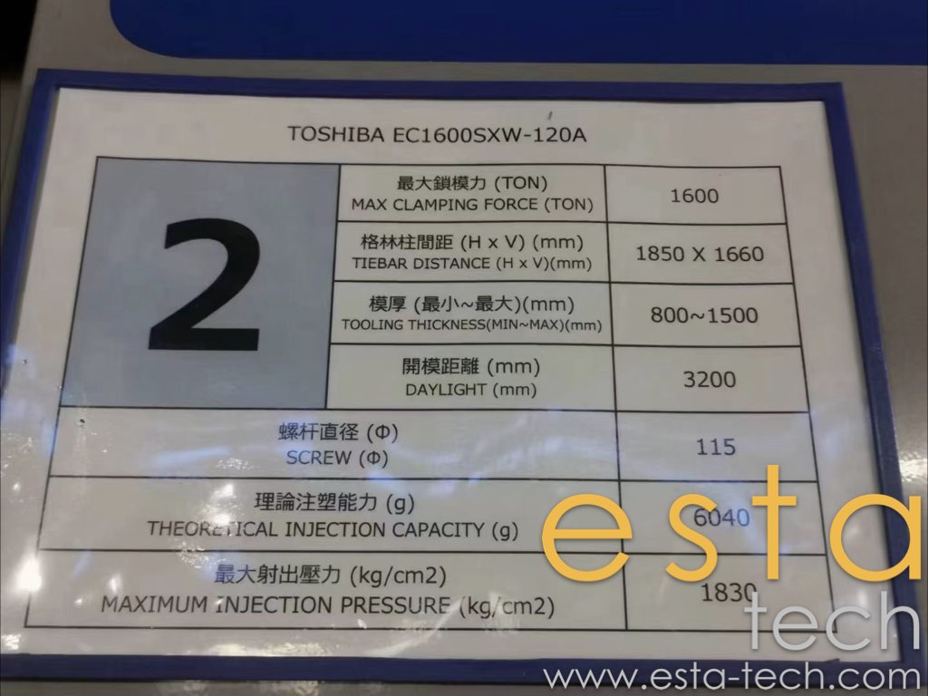 Toshiba EC1600SXW-120A Used All Electric Plastic Injection Moulding Machine (2017)