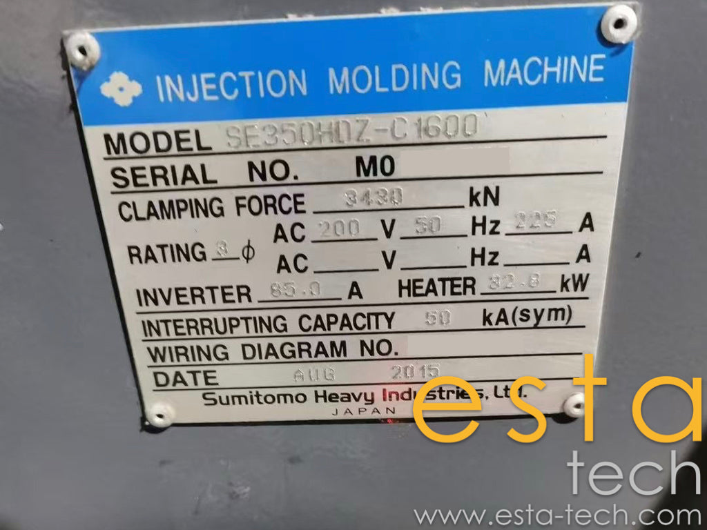 SUMITOMO SE350HIDZ-C1600 Used Injection Molding Machine for Sale (2015)