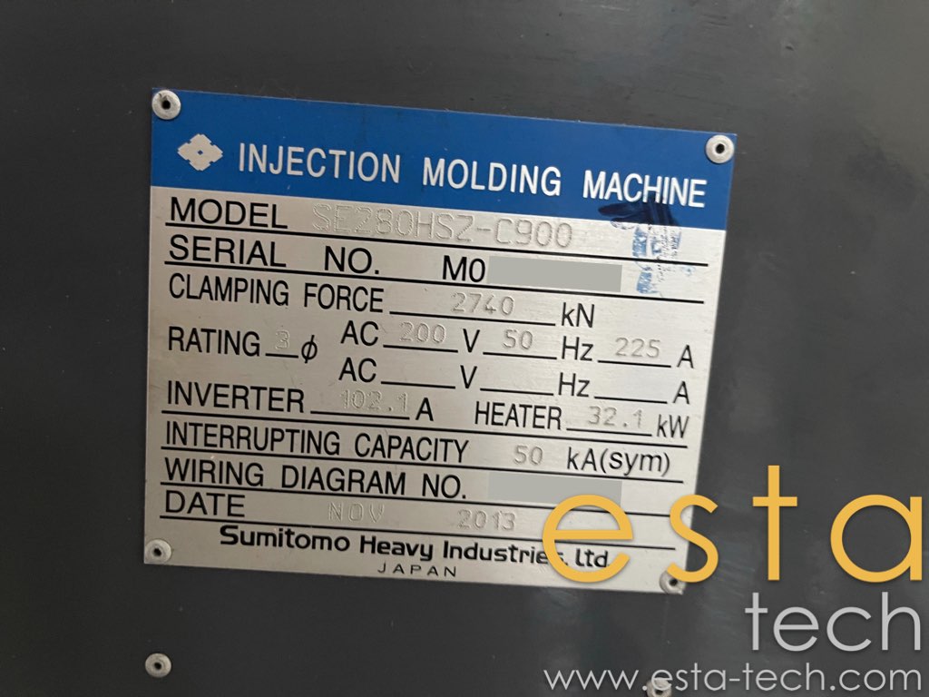 Sumitomo SE280HSZ-C900 (YR 2013) Used All Electric Plastic Injection Moulding Machines