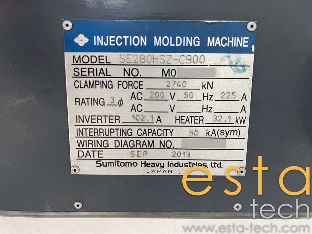 Sumitomo SE280HSZ-C900 (YR 2013) Used All Electric Plastic Injection Moulding Machines