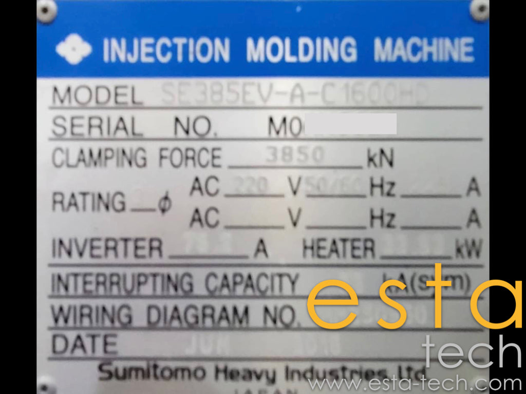 Sumitomo SE385EV-A-C1600HD Used All Electric Plastic Injection Moulding Machines (2016)