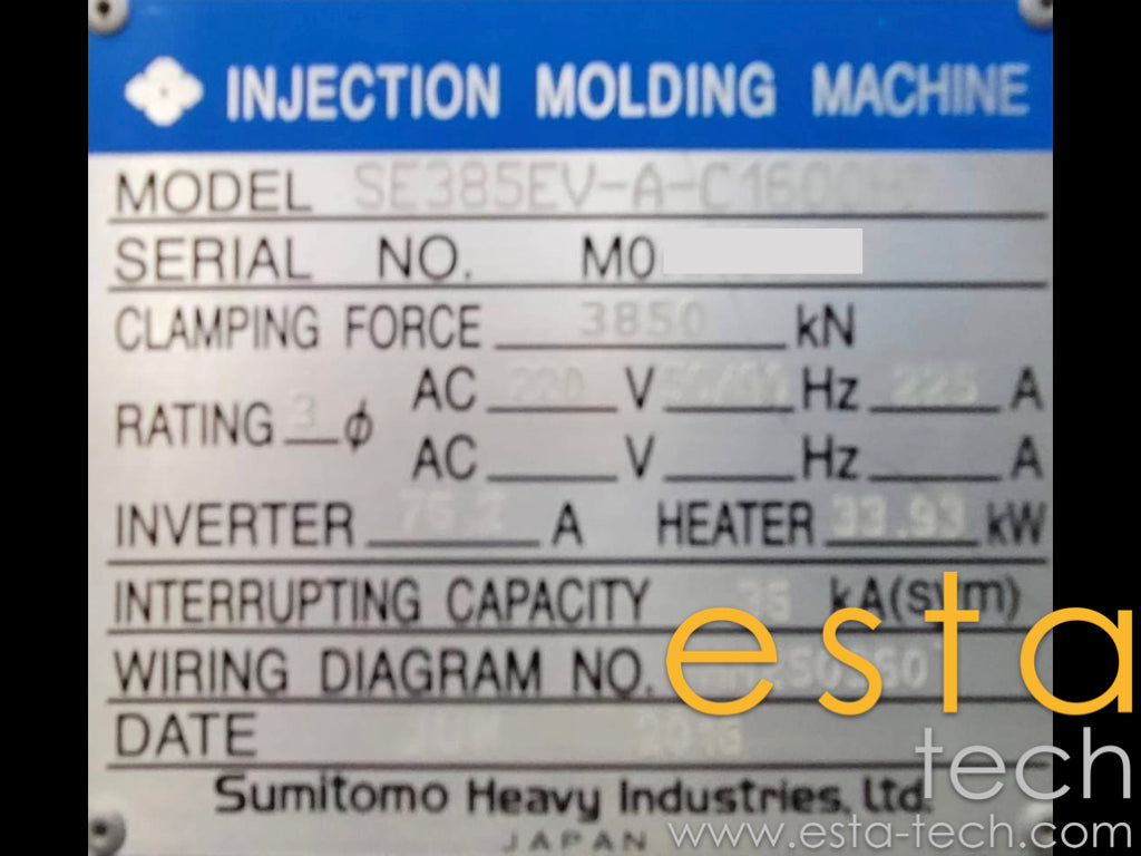 Sumitomo SE385EV-A-C1600HD Used All Electric Plastic Injection Moulding Machines (2016)