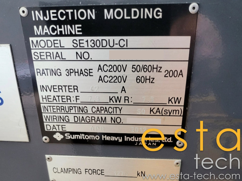 SUMITOMO SE130DU-CI (YR 2012) Used Two Colour All Electric Plastic Injection Moulding Machine