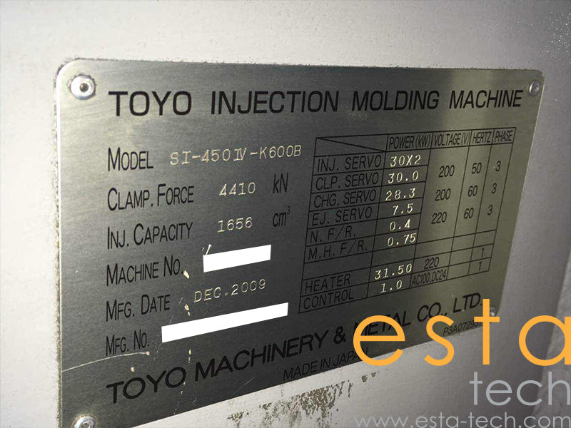 TOYO SI450IV-K600B (YR 2009) Used All Electric Plastic Injection Moulding Machine