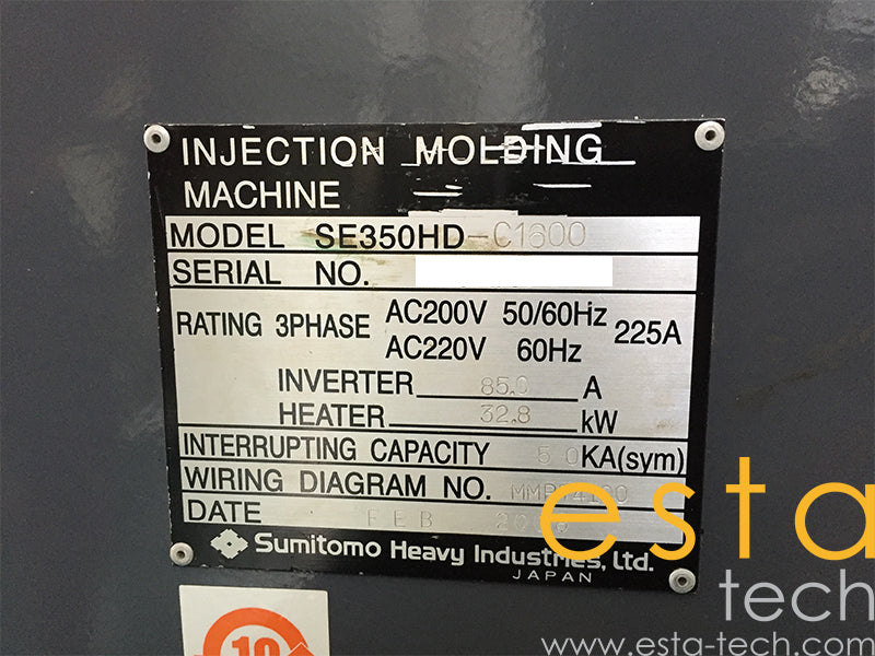 SUMITOMO SE350HD-C1600 (YR 2008) Used All Electric Plastic Injection Moulding Machine