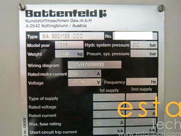 BATTENFELD BA600/125 CDC (YR 1995 & 1998) Used Liquid Silicon Rubber Injection Moulding Machine