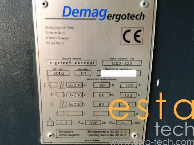 DEMAG ERGOTECH CONCEPT 1250/320 (YR 2002) Used Plastic Injection Moulding Machine