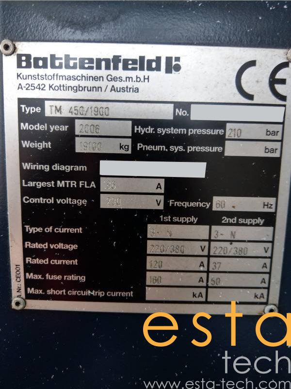 BATTENFELD TM450/1900 (YR 2006) Used Plastic Injection Moulding Machine