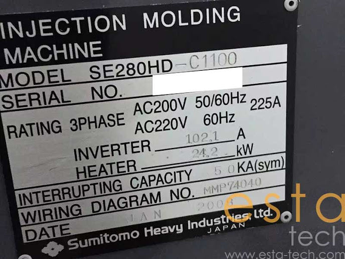 SUMITOMO SE280HD-C1100 (YR 2008) Used All Electric Plastic Injection Moulding Machine