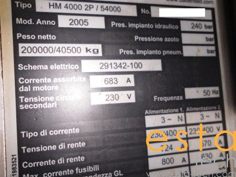 BATTENFELD HM 4000 2P/54000 (YR 2005) Used Plastic Injection Moulding Machine