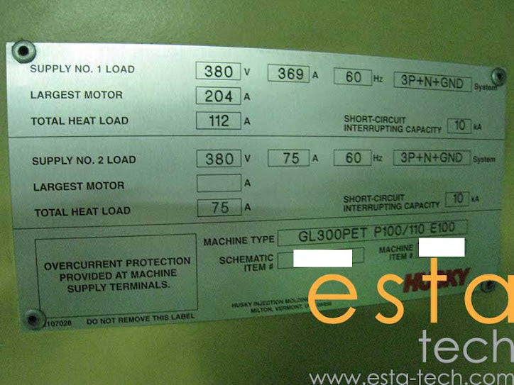 HUSKY GL300PET-P100-110 (YR 99-04) Used Preform Injection Moulding Machine