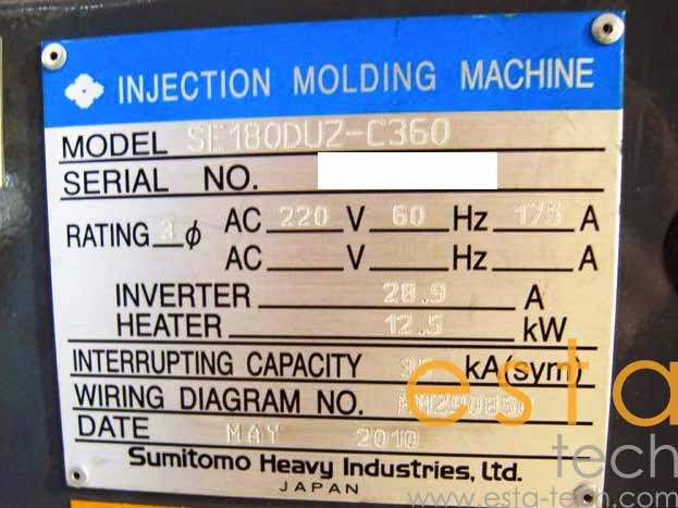 SUMITOMO SE180DUZ-C360 (YR 2010) Used All Electric Plastic Injection Moulding Machine