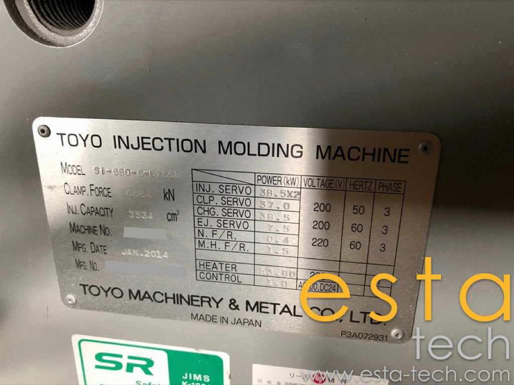 TOYO SI-450-6-K 600D, SI-680-6-L 750D (YR 2014) Used All Electric Plastic Injection Moulding Machines
