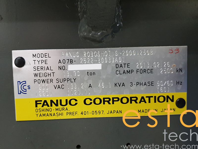 FANUC ROBOSHOT S-2000 I250B, I300B (YR 2012, 2013) Used All Electric Plastic Injection Moulding Machines