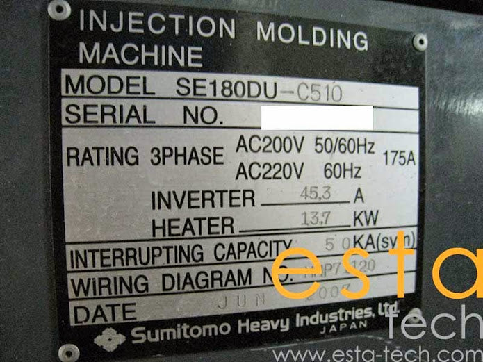 SUMITOMO SE180DU-C510 (YR 2007) Used All Electric Plastic Injection Moulding Machine
