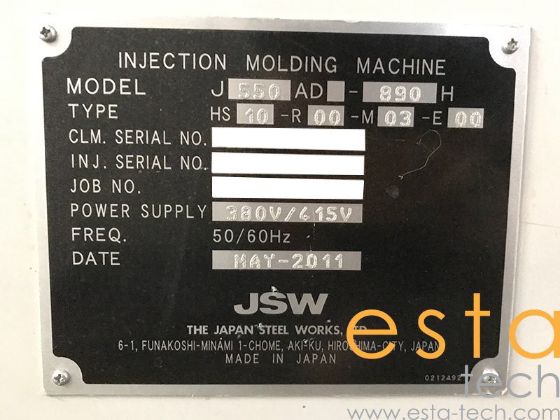 JSW J550AD-890H (YR 2011) Used All Electric Plastic Injection Moulding Machine