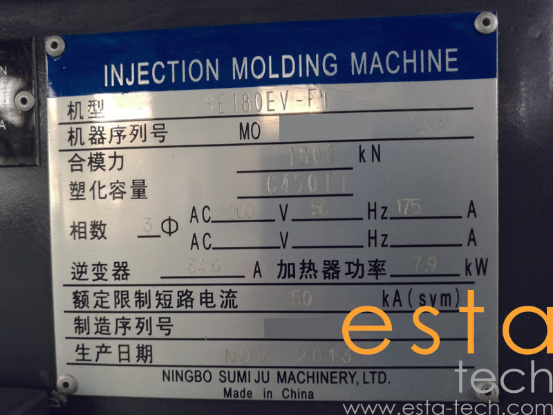 SUMITOMO SE180EV-C450FT (YR 2013) Used All Electric Plastic Injection Moulding Machine