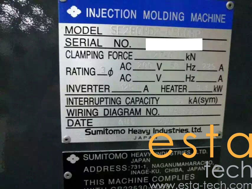 Sumitomo SE280HDZ-C560HP (YR 2011) Used All Electric Plastic Injection Moulding Machine