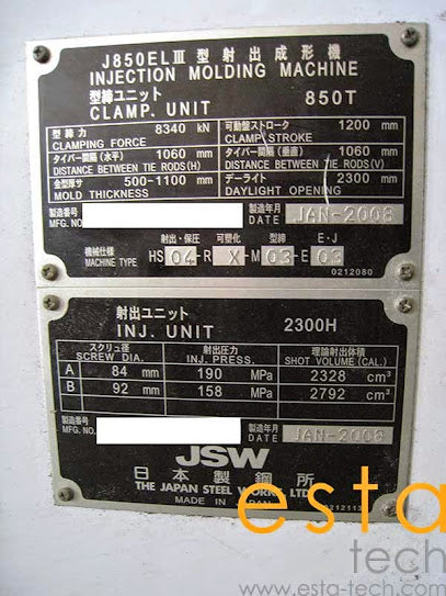 JSW J850ELIII-2300H (YR 2008) Used All Electric Plastic Injection Moulding Machine