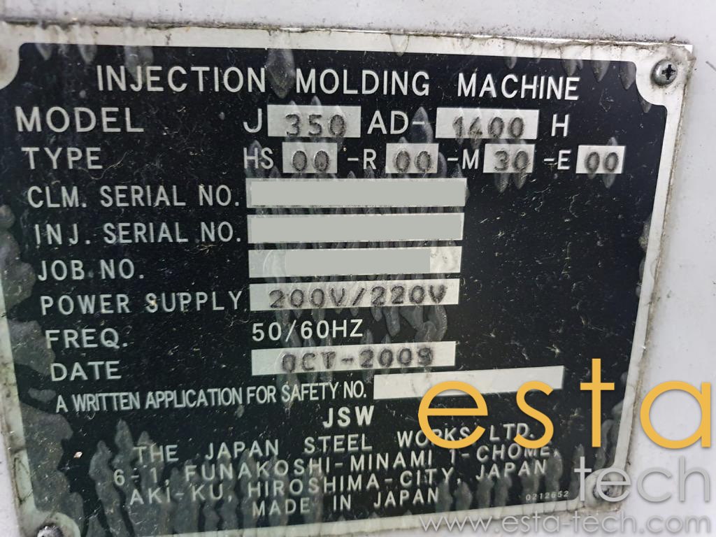 JSW J350AD-1400H (YR 2009) Used All Electric Plastic Injection Moulding Machine
