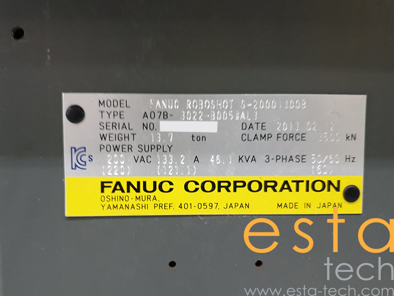 FANUC ROBOSHOT S-2000 I250B, I300B (YR 2012, 2013) Used All Electric Plastic Injection Moulding Machines