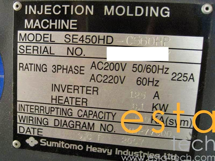 SUMITOMO SE450HD-C560HP (YR 2007) Used All Electric Plastic Injection Moulding Machine