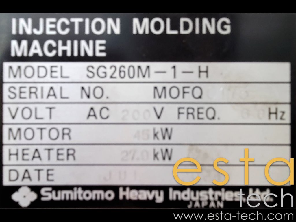 Sumitomo SG260M-1-H C1250 Used PET Plastic Injection Moulding Machine (2004)