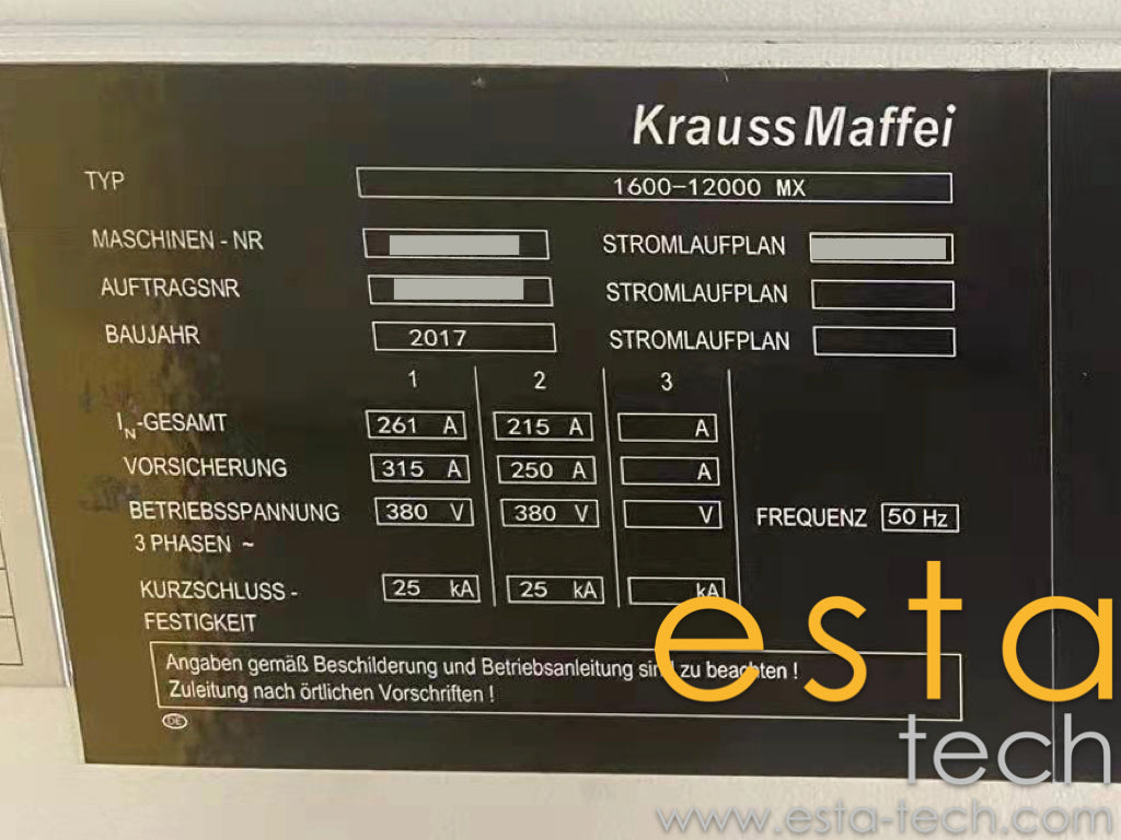 Krauss Maffei 1600-12000MX (YR 2017) Used Plastic Injection Moulding Machine