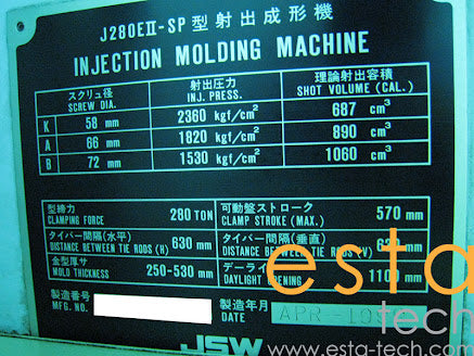 JSW J280EII-SP (YR 1999) Used Plastic Injection Moulding Machine