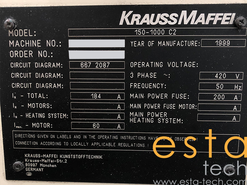 KRAUSS MAFFEI KM150-1000C2 (YR 1999) Used Plastic Injection Moulding Machine