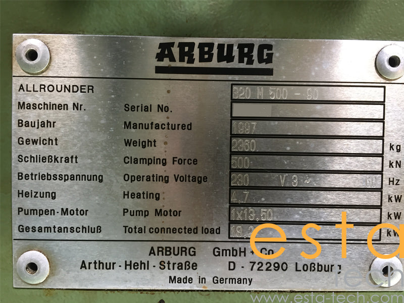 ARBURG 320 M500-90 (YR 1997) Used Metal Injection Moulding Machine